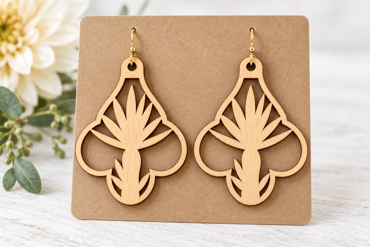 Bell Agave Desert Plant Wooden Earrings Laser Cut SVG, Botan example image 1