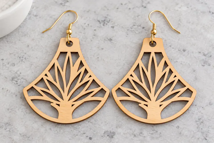 Fan Shape Floral Tree Wooden Earrings Laser Cut SVG