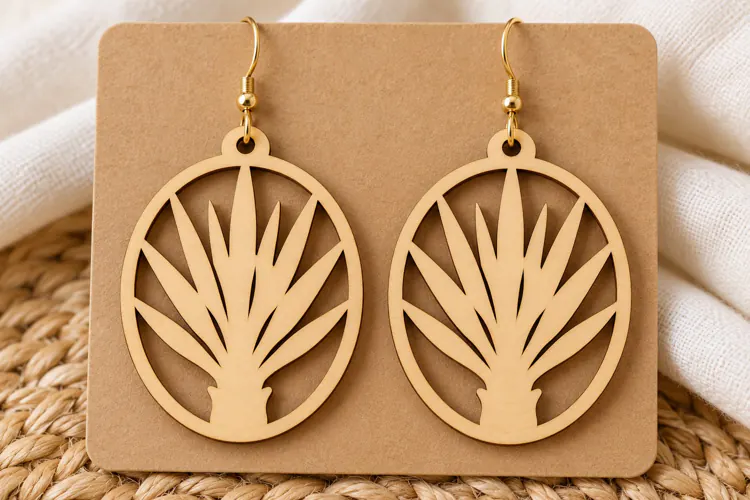 Oval Agave Desert Plant Wooden Earrings Laser Cut SVG, Botan