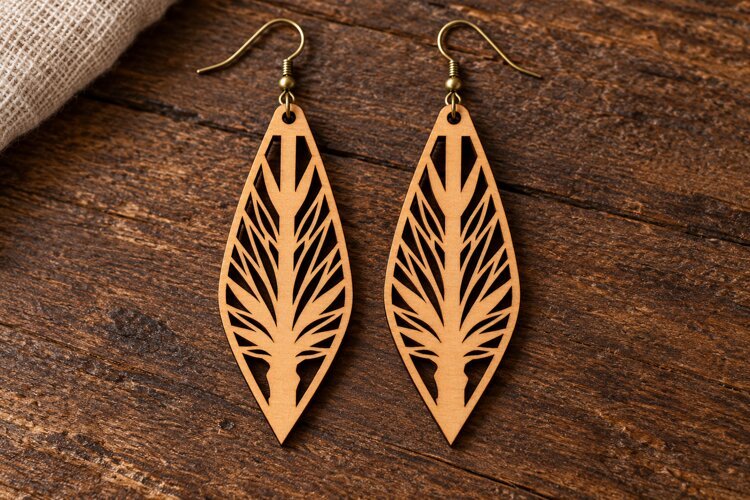 Long Drop Floral Vine Wooden Earrings Laser Cut SVG, Botanic example image 1