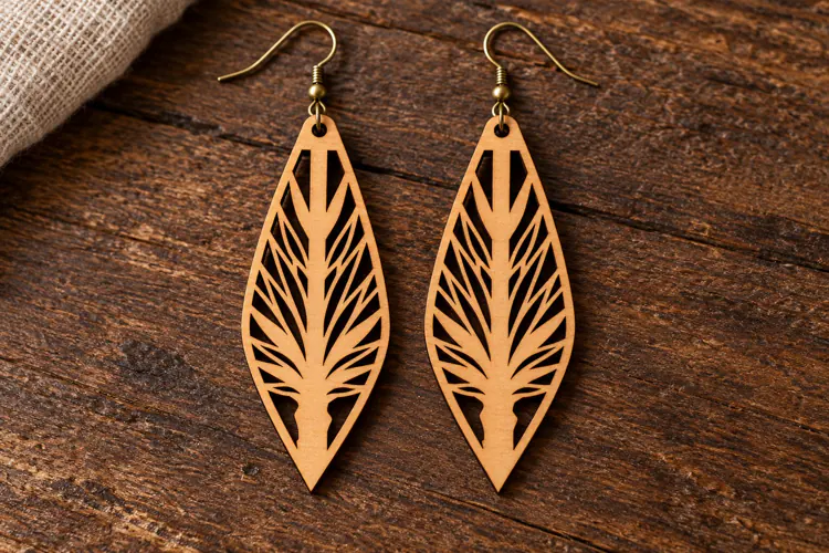 Long Drop Floral Vine Wooden Earrings Laser Cut SVG, Botanic