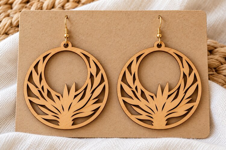 Round Agave Desert Plant Wooden Earrings Laser Cut SVG, Circ example image 1