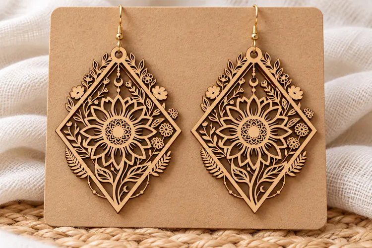 Diamond Floral Lace Wooden Earrings Laser Cut SVG, Geometric