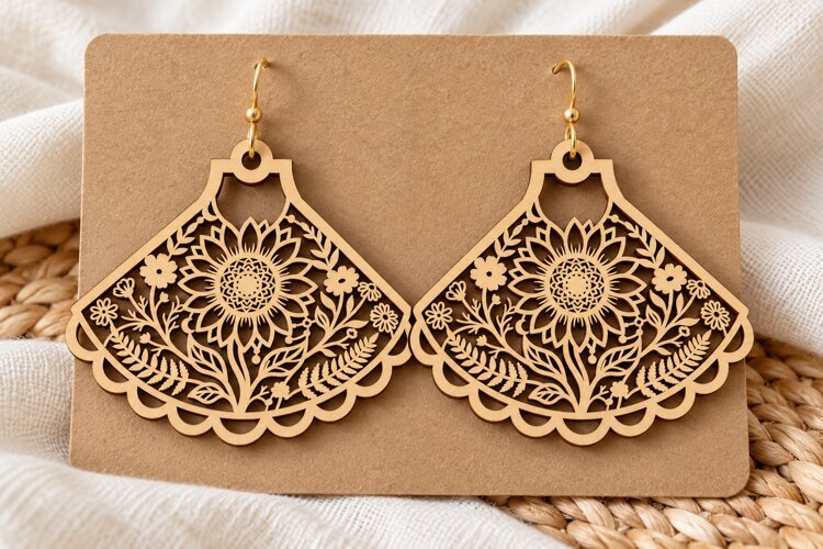 Elaborate Floral Flourish Wooden Earrings Laser Cut SVG, Bot example image 1