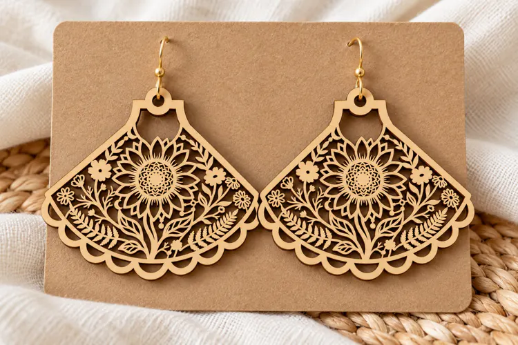 Elaborate Floral Flourish Wooden Earrings Laser Cut SVG, Bot