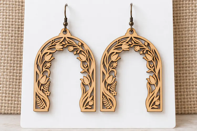 Arch Floral Meadow Wooden Earrings Laser Cut SVG, Botanical