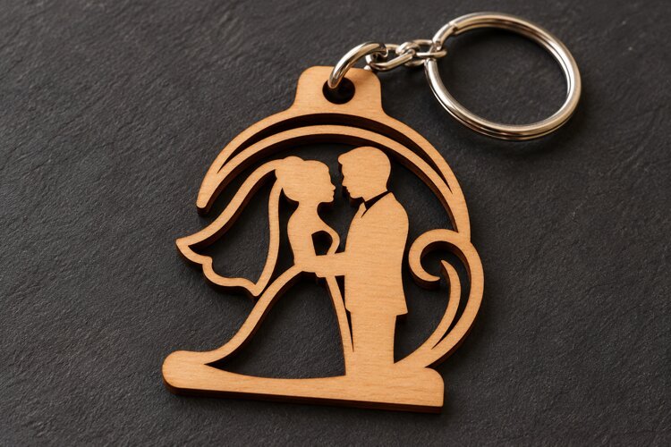 Dome Wedding Couple Moon Silhouette Keychain Laser Cut SVG, example image 1