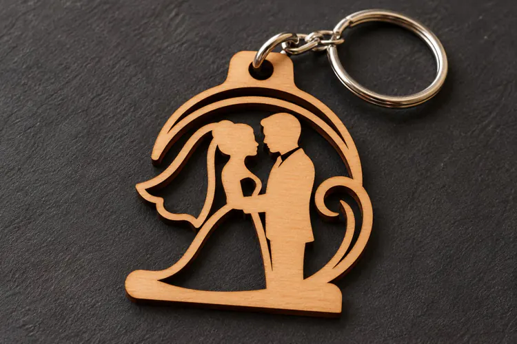 Dome Wedding Couple Moon Silhouette Keychain Laser Cut SVG,