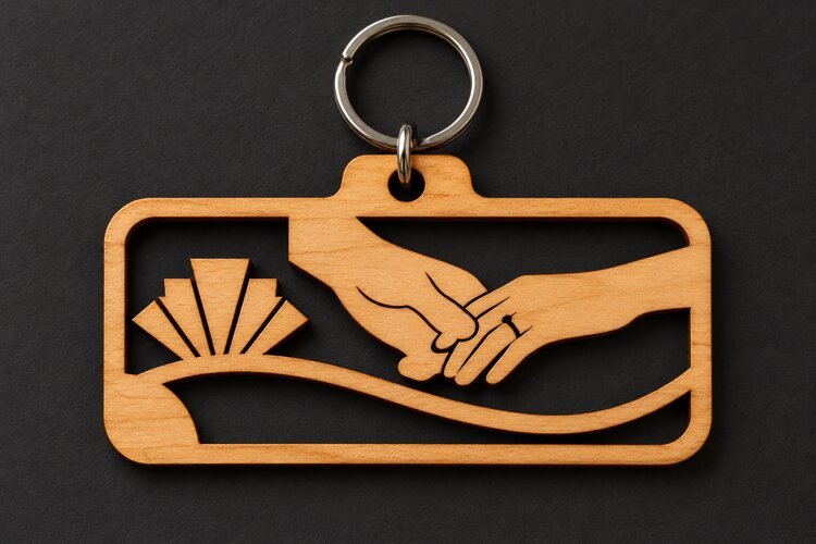 Rectangle Holding Hands Sunset Wave Keychain Laser Cut SVG, example image 1