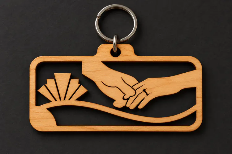 Rectangle Holding Hands Sunset Wave Keychain Laser Cut SVG,