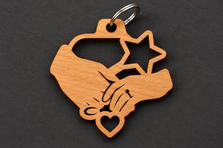 Round Holding Hands Star Heart Love Keychain Laser Cut SVG, example image 1