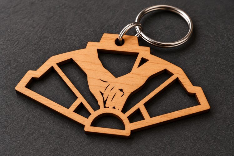 Fan Shape Holding Hands Sun Art Deco Keychain Laser Cut SVG example image 1
