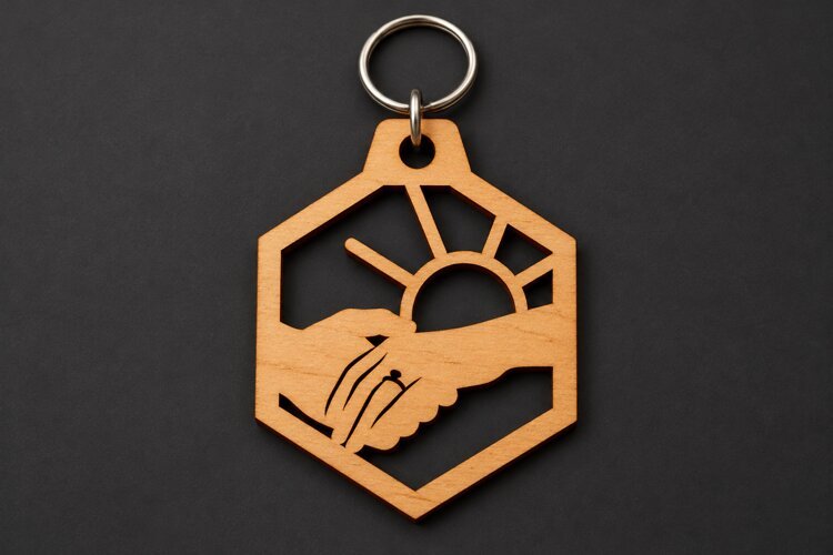 Hexagon Holding Hands Sun Landscape Keychain Laser Cut SVG example image 1