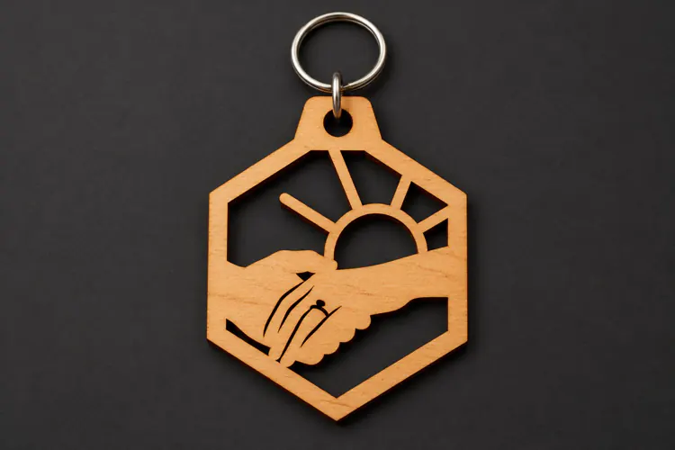 Hexagon Holding Hands Sun Landscape Keychain Laser Cut SVG