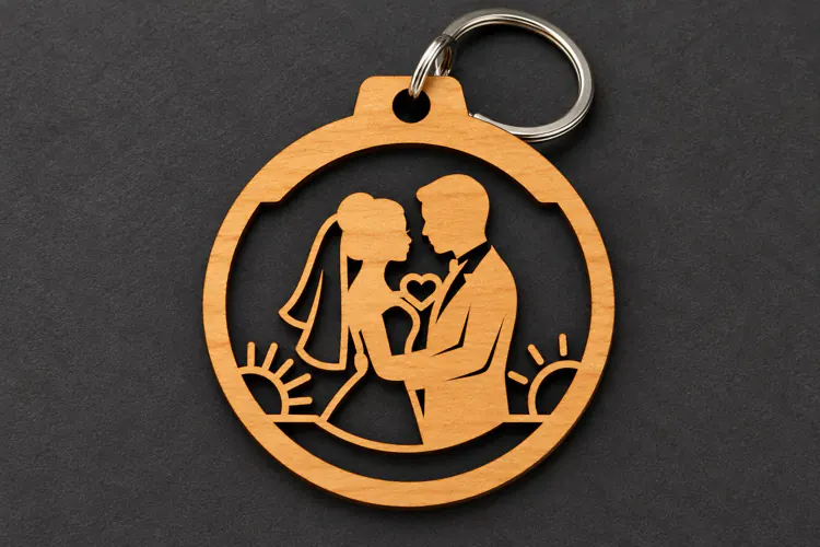 Round Wedding Couple Heart Sun Keychain Laser Cut SVG