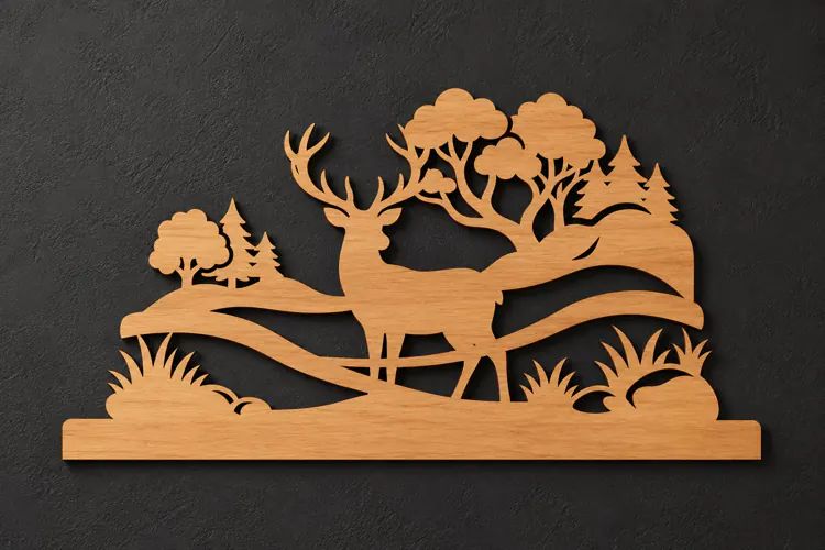 Rectangle Deer Forest Nature Landscape Laser Cut SVG