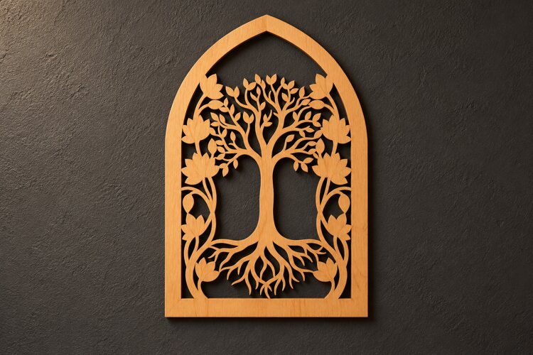 Arch Tree of Life Botanical Window Laser Cut SVG, Nature Wal example image 1