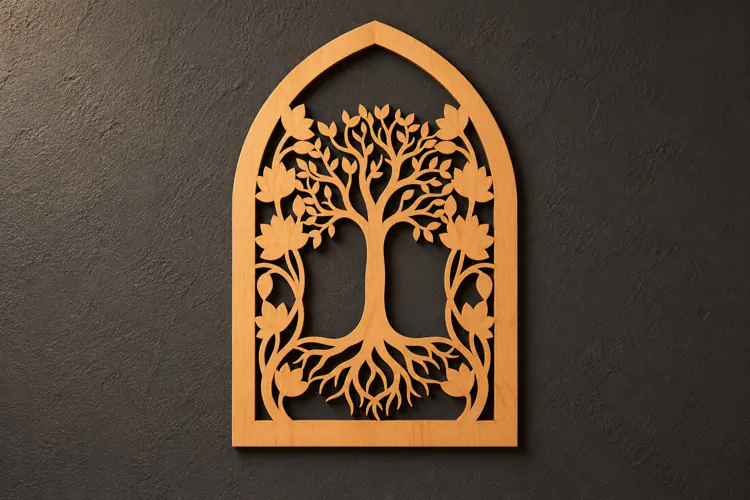 Arch Tree of Life Botanical Window Laser Cut SVG, Nature Wal