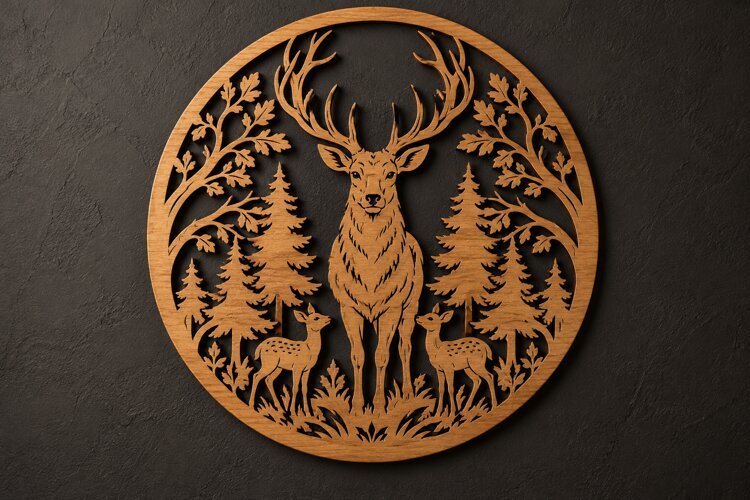 Round Deer Forest Wildlife Monogram Laser Cut SVG, Circular example image 1