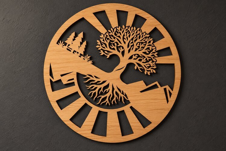 Round Tree of Life Sun Sunset Laser Cut SVG, Circular Botani example image 1