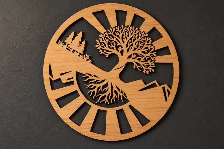 Round Tree of Life Sun Sunset Laser Cut SVG, Circular Botani