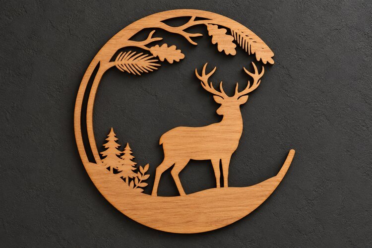 Crescent Moon Deer Forest Wildlife Laser Cut SVG, Nature Wal example image 1
