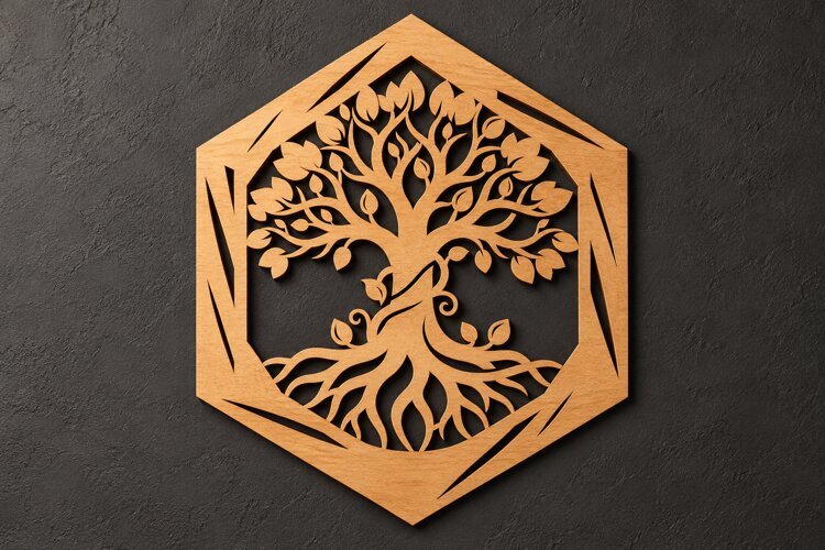 Hexagon Tree of Life Geometric Laser Cut SVG, Botanical Wall example image 1