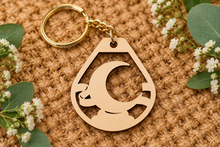 eardrop Crescent Moon Celestial Wooden Keychain Laser Cut SV
