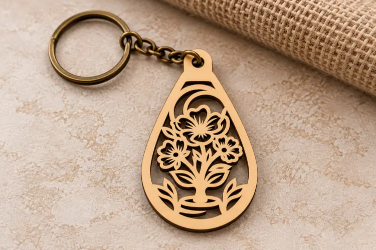 Teardrop Floral Garden Wooden Keychain Laser Cut SVG, Botani