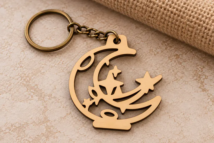 Round Celestial Moon Star Wooden Keychain Laser Cut SVG,