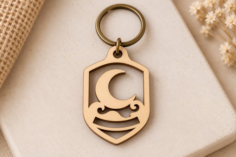 Bell Shooting Stars Celestial Wooden Keychain Laser Cut SVG, example image 1