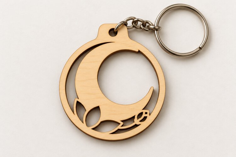 Rectangle Celestial Sun Moon Wooden Keychain Laser Cut SVG, example image 1