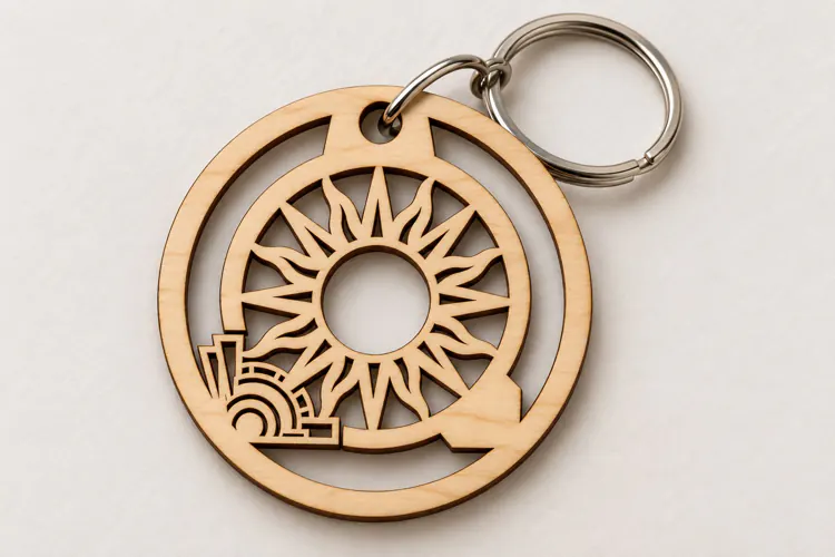 Oval Shooting Stars Botanical Wooden Keychain Laser Cut SVG,