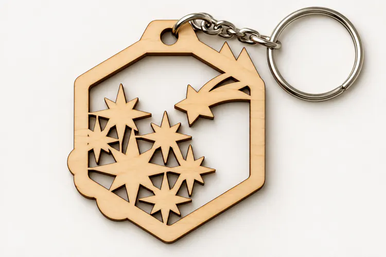 Fan Shape Shooting Stars Art Deco Wooden Keychain Laser Cut