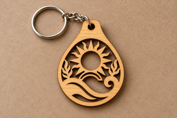 Hexagon Shooting Stars Celestial Wooden Keychain Laser Cut example image 1