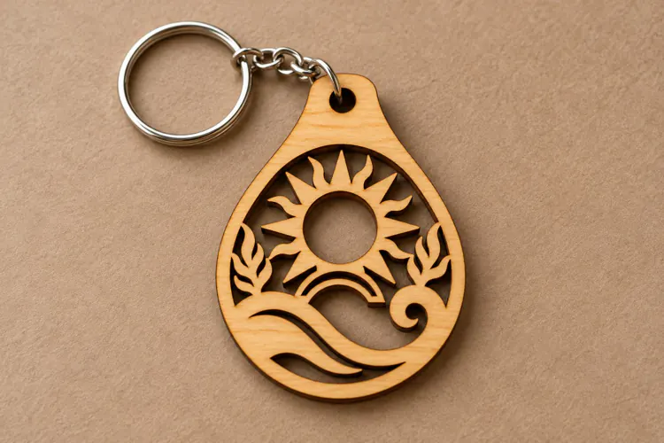 Hexagon Shooting Stars Celestial Wooden Keychain Laser Cut