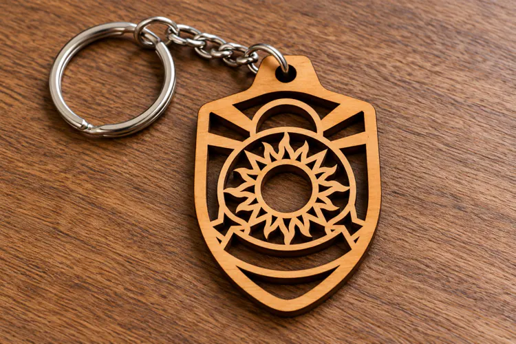 Shield Celestial Sun Sunburst Wooden Keychain Laser Cut SVG,