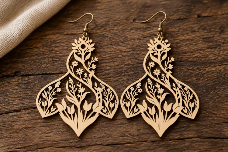 Elaborate Floral Sunflower Wooden Earrings Laser Cut SVG