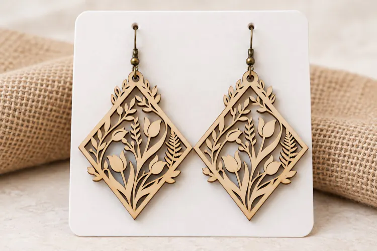 Diamond Floral Tulip Wooden Earrings Laser Cut SVG, Geometri