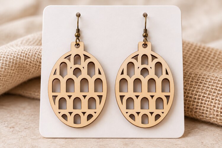 Oval Arch Lotus Floral Wooden Earrings Laser Cut SVG, Botani example image 1