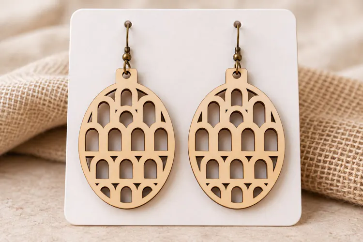 Oval Arch Lotus Floral Wooden Earrings Laser Cut SVG, Botani