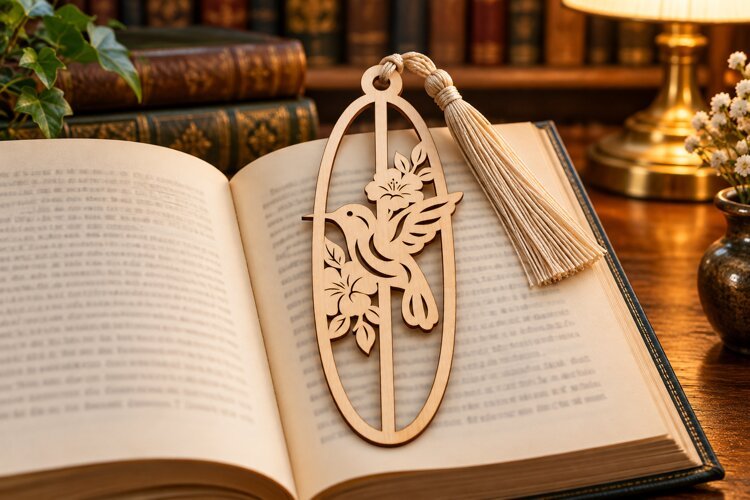 Oval Hummingbird Floral Bookmark Laser Cut SVG, Botanical example image 1