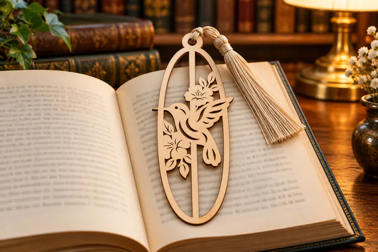 Oval Hummingbird Floral Bookmark Laser Cut SVG, Botanical