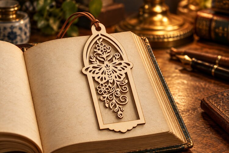 Arch Butterfly Botanical Bookmark Laser Cut SVG, Page Marker example image 1