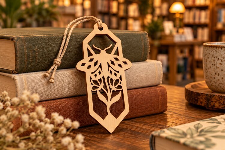 Hexagon Butterfly Botanical Bookmark Laser Cut SVG, Page example image 1