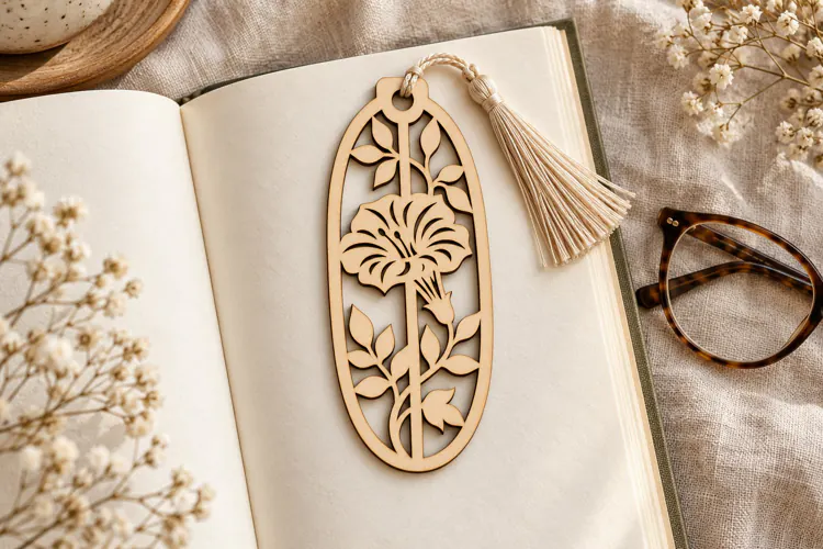 Oval Floral Botanical Bookmark Laser Cut SVG, Page Marker