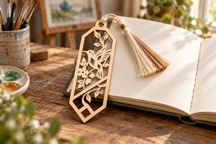 Long Hexagon Hummingbird Floral Bookmark Laser Cut SVG, Bota example image 1