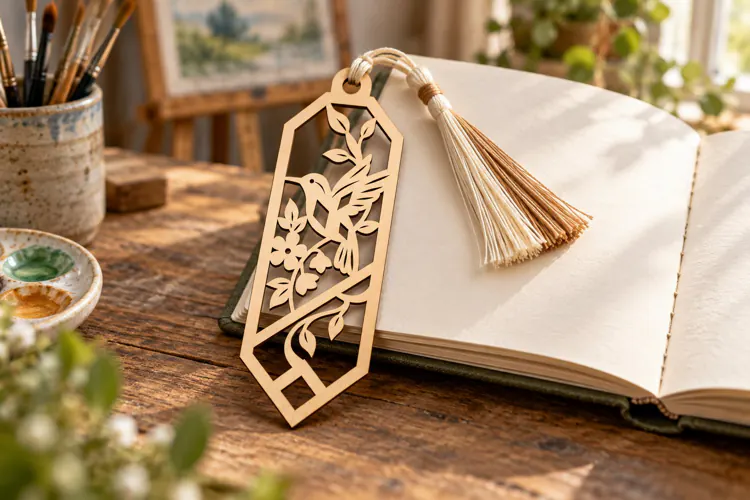 Long Hexagon Hummingbird Floral Bookmark Laser Cut SVG, Bota