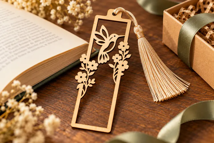 Rectangle Hummingbird Floral Bookmark Laser Cut SVG, Page