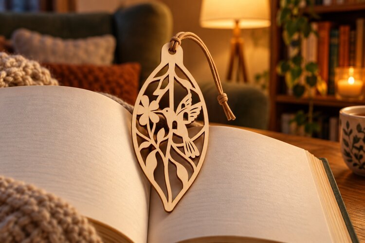 Leaf Hummingbird Botanical Bookmark Laser Cut SVG, Page Mark example image 1
